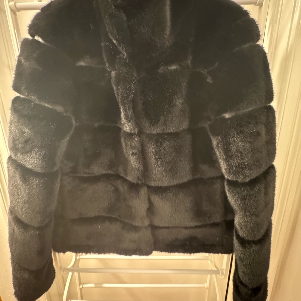 Karl Lagerfeld Black Teddy Jacket Plush Faux Fur